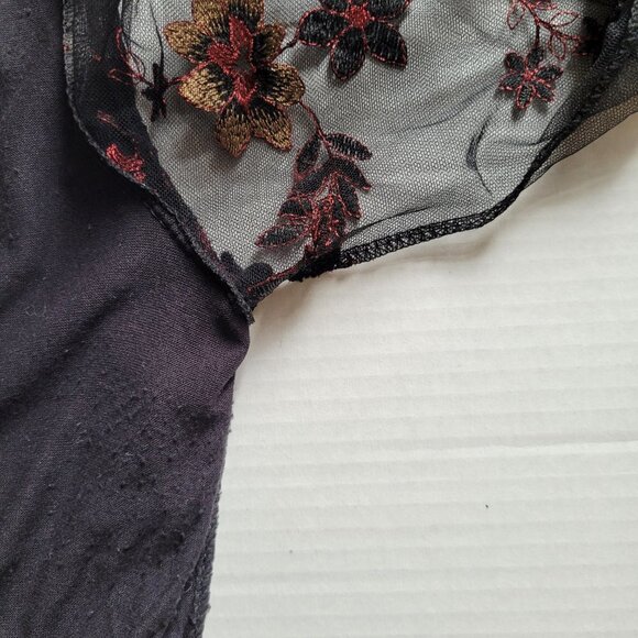 Elena Baldi blouse lacy goth fairy shirt sheer sleeves back floral embroidery - Picture 10 of 13